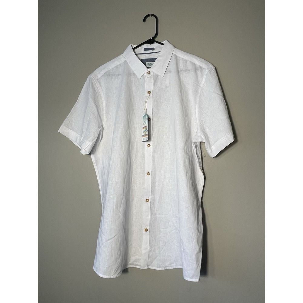 Men's Short Sleeve Linen Button Down Shirt White Tenth+ Ocean Size M NWT